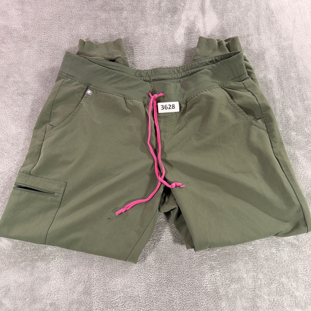 FIGS Jogger Scrub Pant Women XL Olive Green Pink Drawstring Technical Collection
